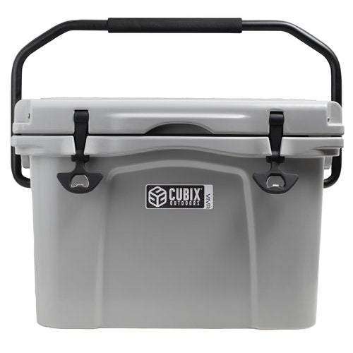 Cubix Outdoors Viva 25QT Portable Rotomolded Hard Cooler, 5-Day Ice Cold Retention, Insulated Coolers, Ice Chest with Cup Holders & Bottle Opener, Ideal for Beach, Picnics, Camping, Cloud Grey