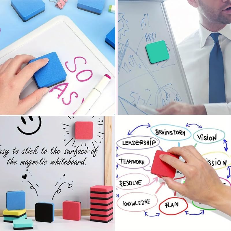 30 Pack Magnetic Dry Erase Erasers - 2x2 Inch Whiteboard Cleaners for Office & Home, Reusable Felt Eraser Pads for Glass Boards & Planner Accessories（Black）
