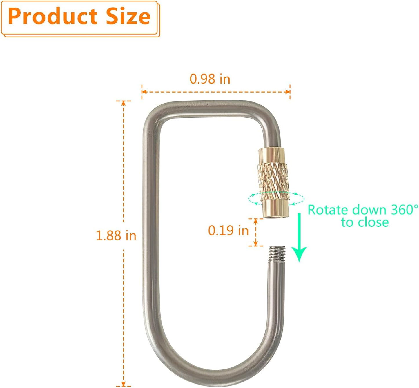 2 Pcs Titanium Locking Carabiner Titanium Alloy U-Shaped Key Chains Rings Buckles for Indoor Outdoor Use