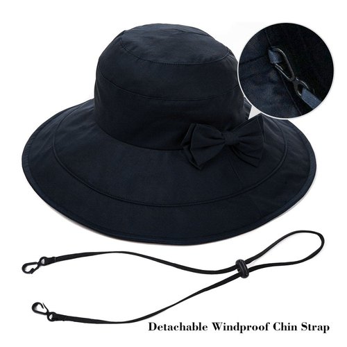 XXL Packable Summer Cotton Sun Hat Bucket UV UPF 50+ Protection Wide Brim Beach Gardening for Extra Large Big Head Women Navy 63-64CM