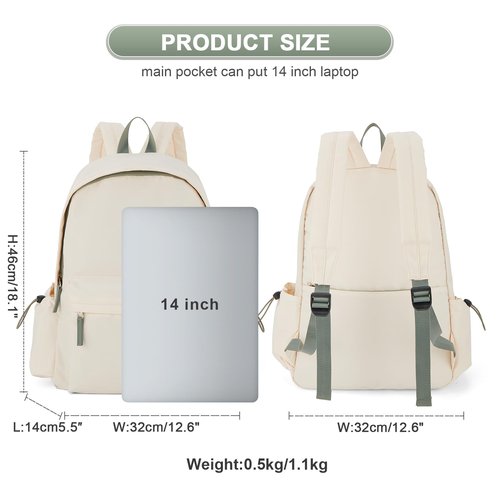 UPPACK Backpack Lightweight bag Waterproof college backpack for cute Aesthetic backpack Casual Daypack for Men Women(Beige Green)