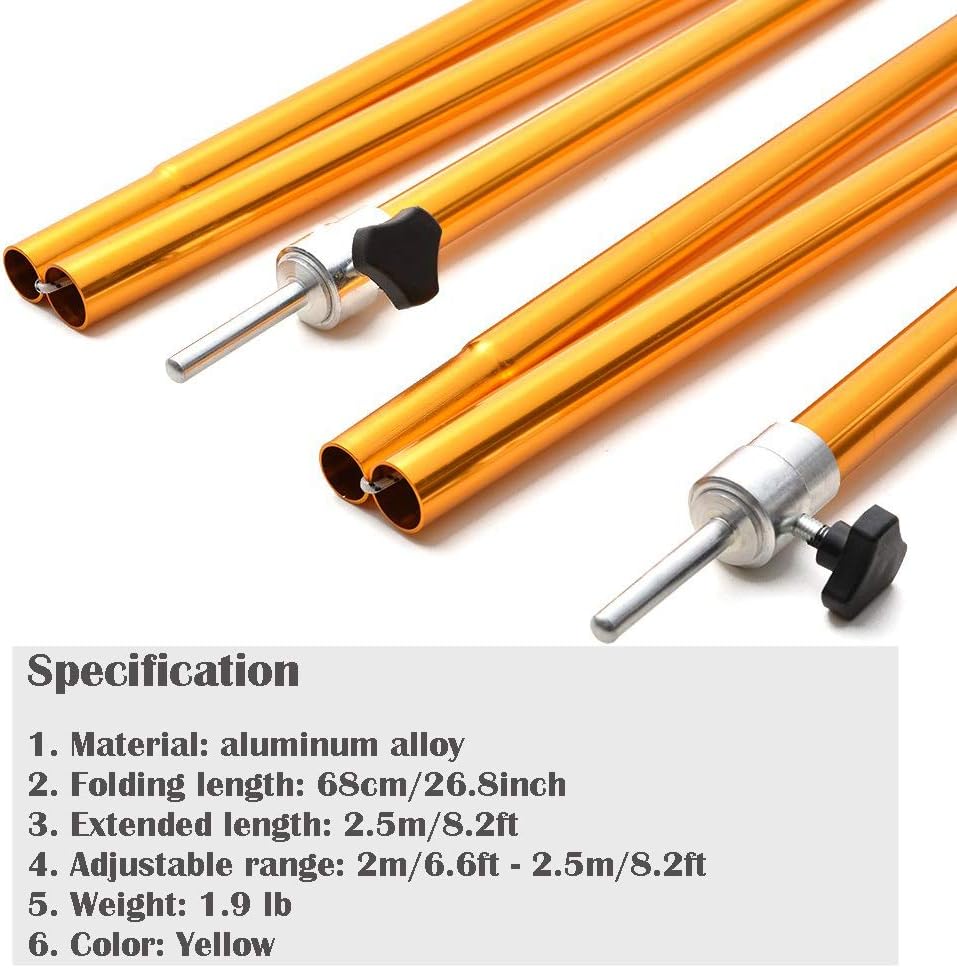 Odoland Adjustable Telescoping Aluminum Tarp and Tent Poles Set of 2 - Collapsible Lightweight for Camping, Backpacking, Hammocks, Sun Shade Shelters, and Awnings