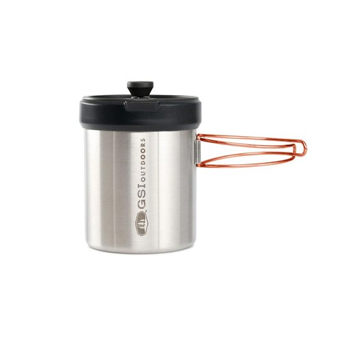 GSI Outdoors Glacier Personal Javapress Stainless Steel Press Mug with Folding Handles and Pour-Through Lid – Brews 22 fl. oz.