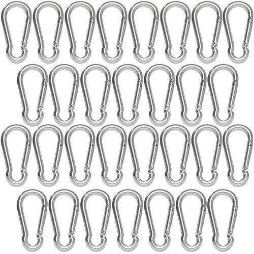 Cozihom M4 1.57 Inch Stainless Steel Carabiner Clips, Spring-Snap Hooks, for Keychains Camping Fishing Hiking Traveling, Set of 30