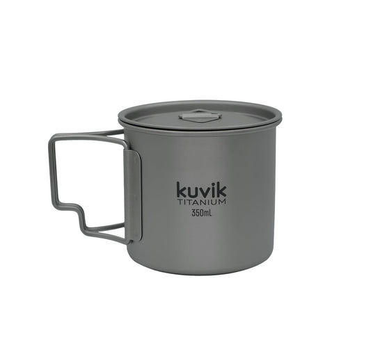 Kuvik Titanium Cup with Lid 350ml (11.8 oz) - Ultralight and Compact Pot for Backpacking, Camping, and Survival
