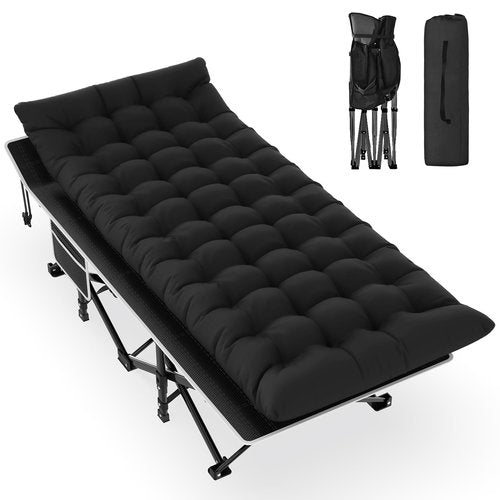Slendor Camping Cot, Folding Camping Cots for Adults, Portable Sleeping Cot with Carry Bag, 1200D Double Layer Oxford, Camp Cot Bed for Guest Travel, Hiking, Support 500lbs, Black