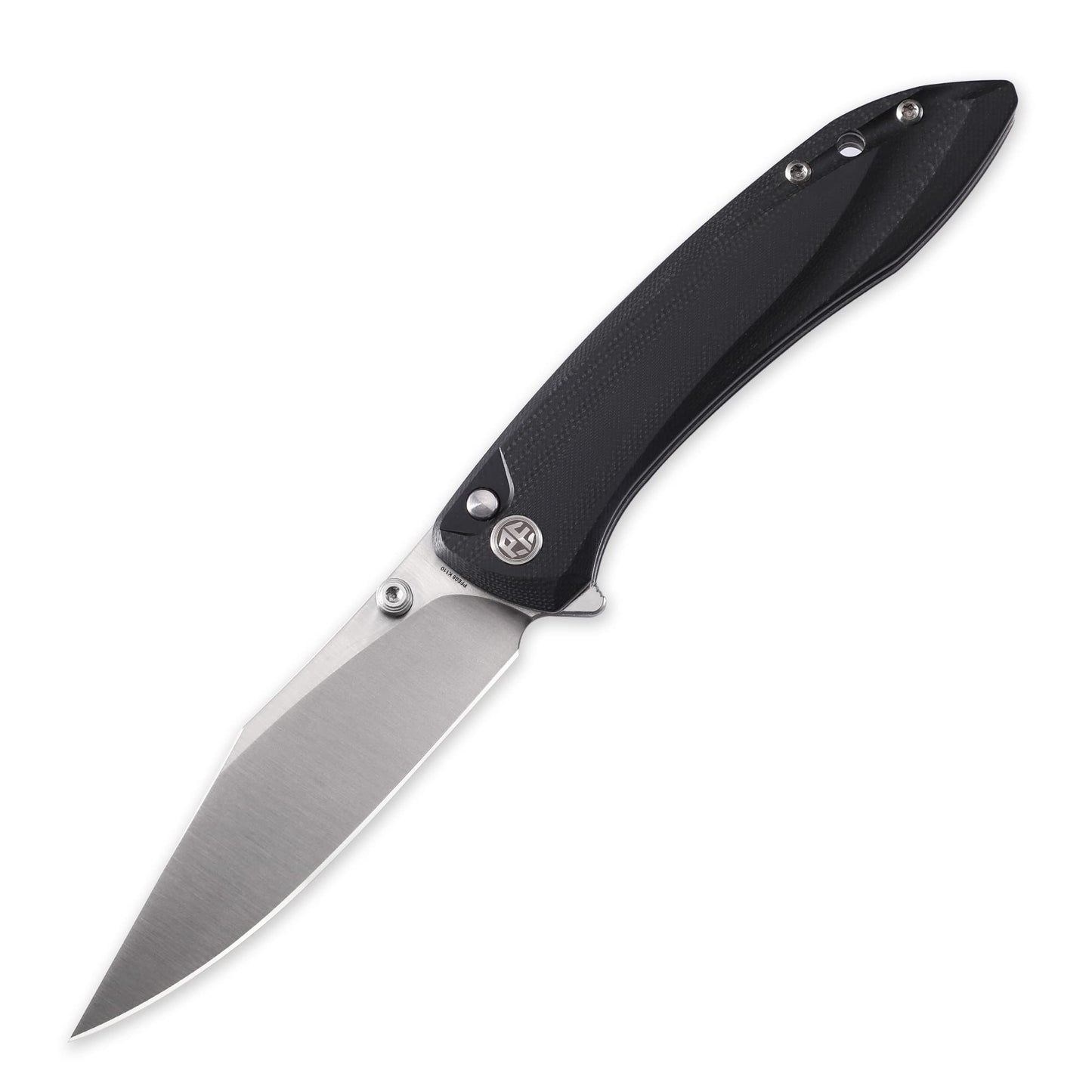 Petrified fish PFE08 Grow Folding Knife,3.62" K110 Satin Blade, 3.8oz G10 Handle Button Lock Pocket Knife for EDC (Black G10)
