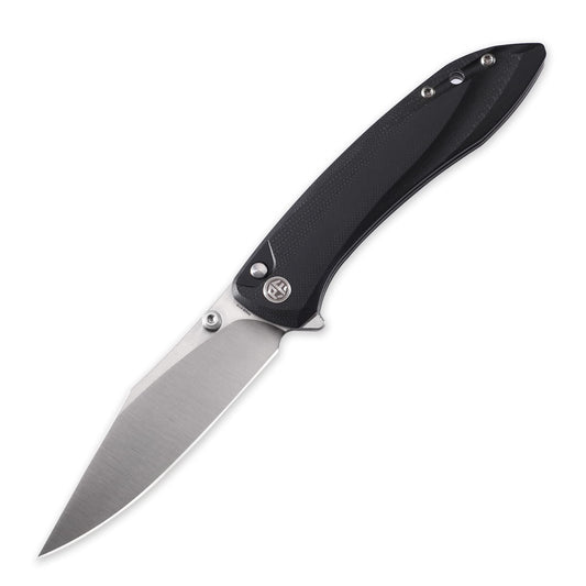 Petrified fish PFE08 Grow Folding Knife,3.62" K110 Satin Blade, 3.8oz G10 Handle Button Lock Pocket Knife for EDC (Black G10)