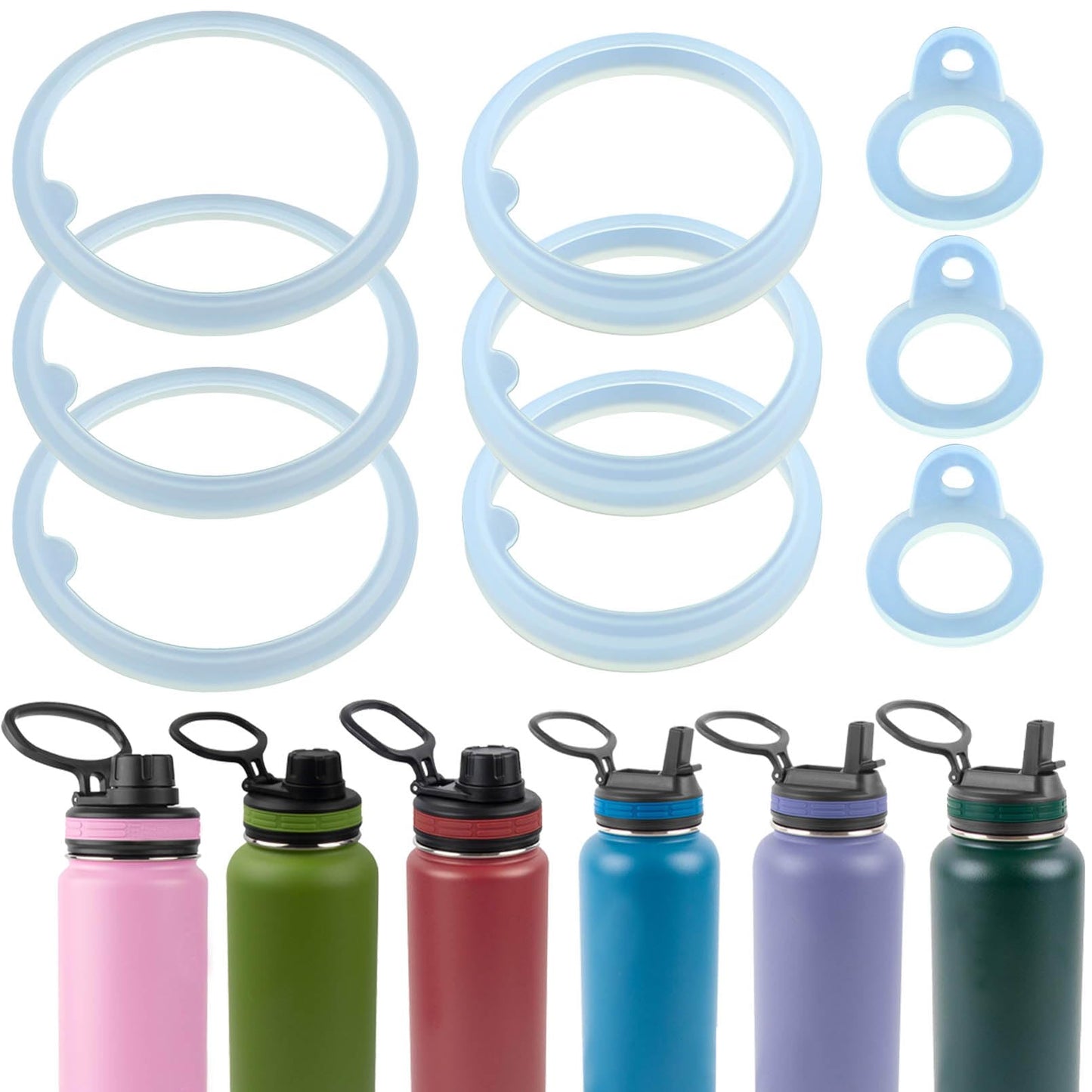 ACGZBD Water Bottle Gasket Replacement for Thermoflask 24oz/40oz Insulated Stainless Steel Water Bottle Lid - 3 Sets Silicone Gaskets Each for Water Bottle Straw Lid, Chug Lid & Chug Spout (9Pcs)