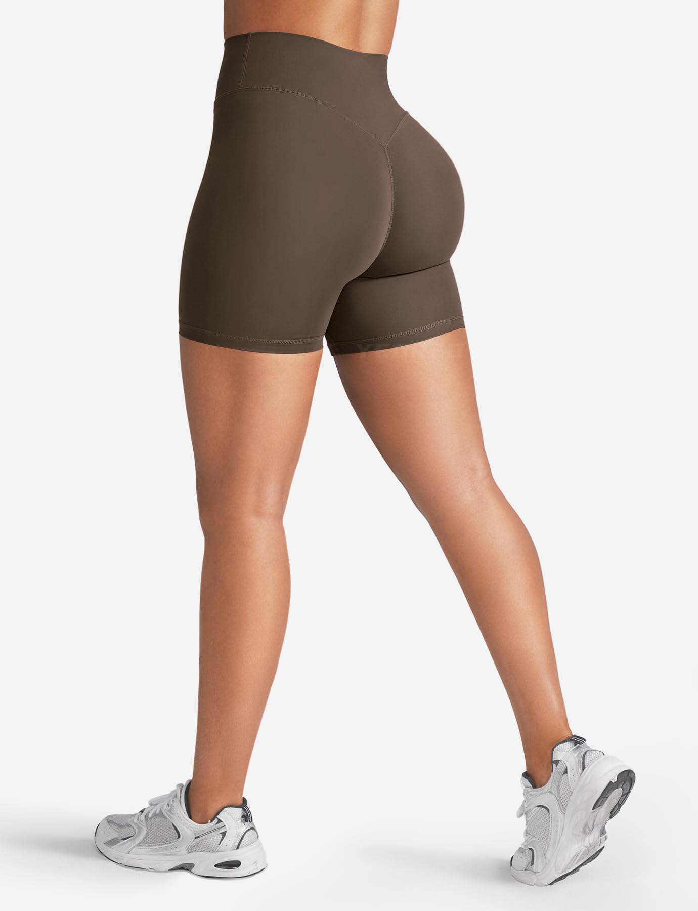 YEOREO Women's Biker Shorts 4.5" / 6" Workout Gym Shorts Craze High Waist Tummy Control Hidden Scrunch Running Yoga Coffee L