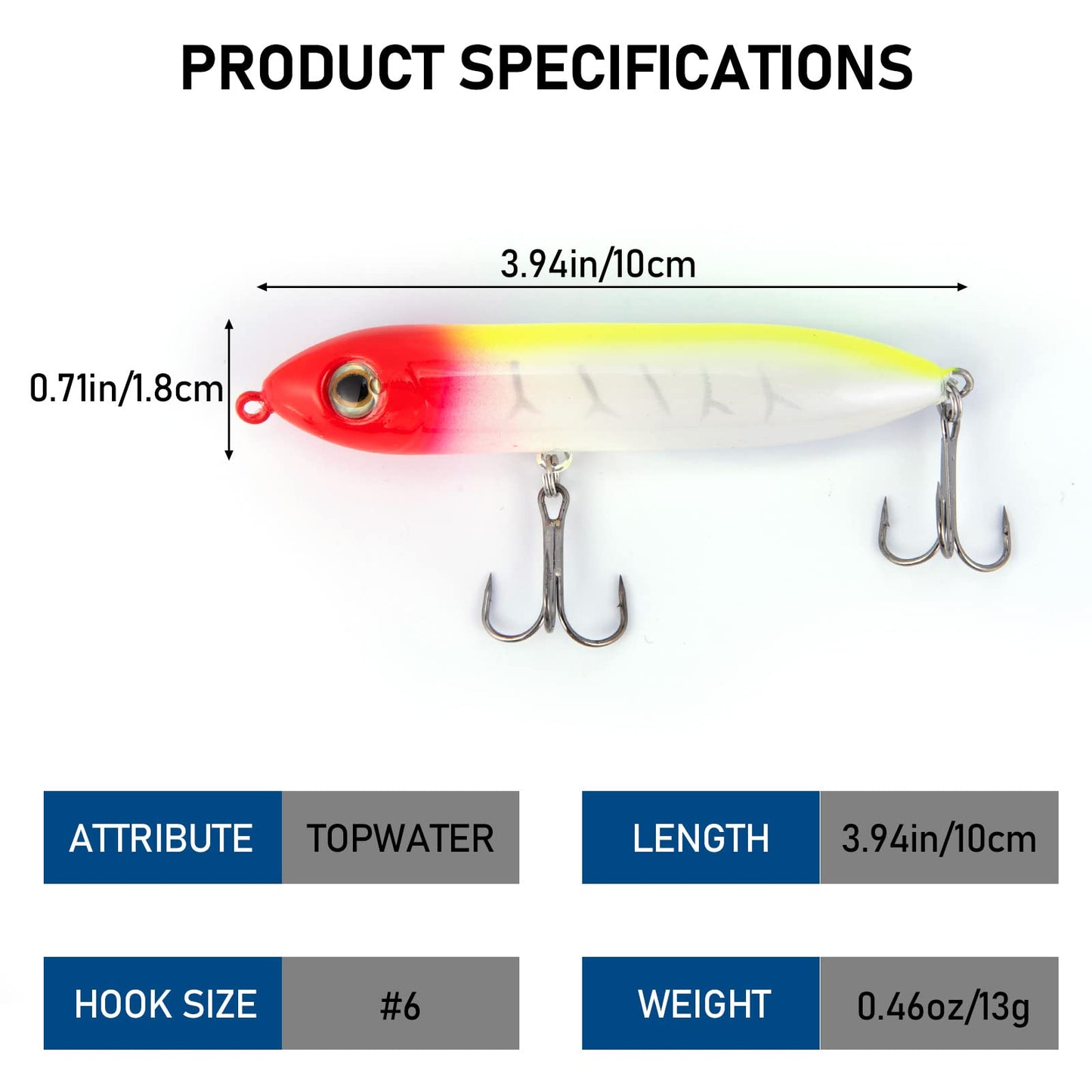 Alwonder Topwater Fishing Lures Kit for Saltwater and Freshwater, Bass Fishing Lures Treble Hooks Hard Baits, Walk-The-Dog Lure Set for Pike, Striper, Speckled Trout