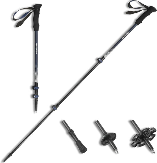 Naturehike 3K Carbon Fiber Trekking Poles-Collapsible and Telescopic 3 Section Ultralight Hiking Poles for Women Men Walking Poles Travel Backpacking Camping (Navy Blue / 53.1 inch)