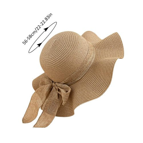 Women Floppy Sun Hat with Wide Brim, Foldable Roll-Up Straw Beach Hat Summer Hat for Travel (Khaki)