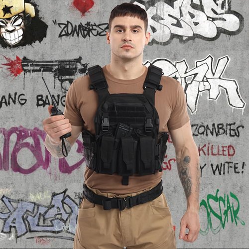 Tuxapo Tactical Molle Vests with Triple mag Pouch and Side Cummerbund Pouches, Quick Release Vests for Men