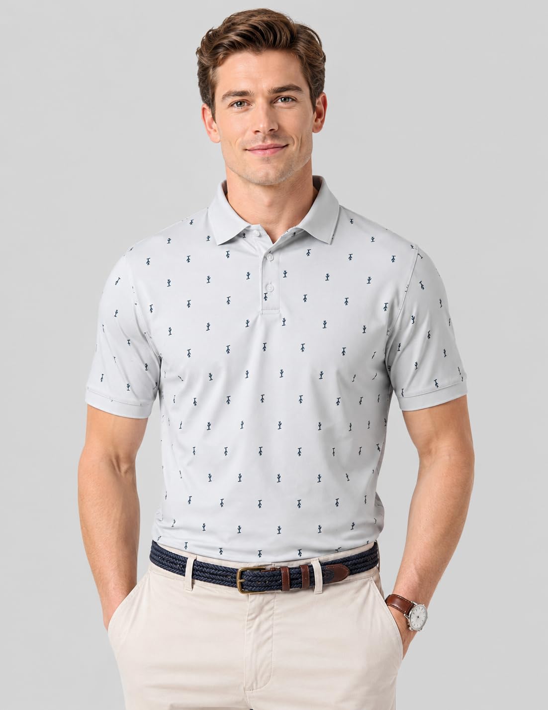 3-Pack Men's Golf Polo Shirts Short Sleeve, Dry Fit Performance Moisture Wicking Casual Print Collared T Shirts (Set 9, X-Large)
