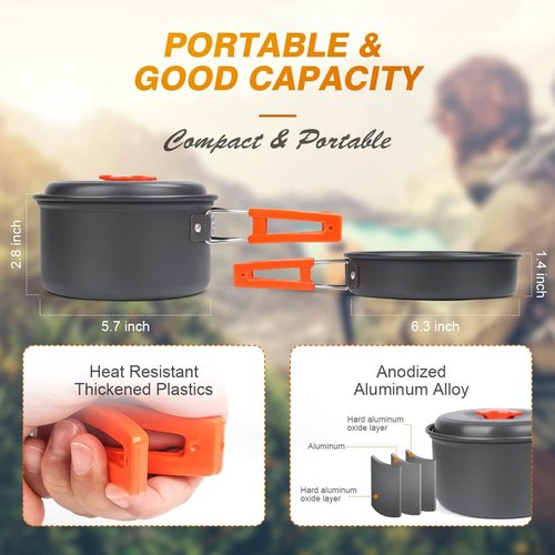 yoyomax 16pcs Camping Cookware Mess Kit, Non-Stick Lightweight Pots Set Portable Outdoor Cookware for Camping Backpacking Hiking Outdoor Cooking and Picnic - Camp Accessories Equipment