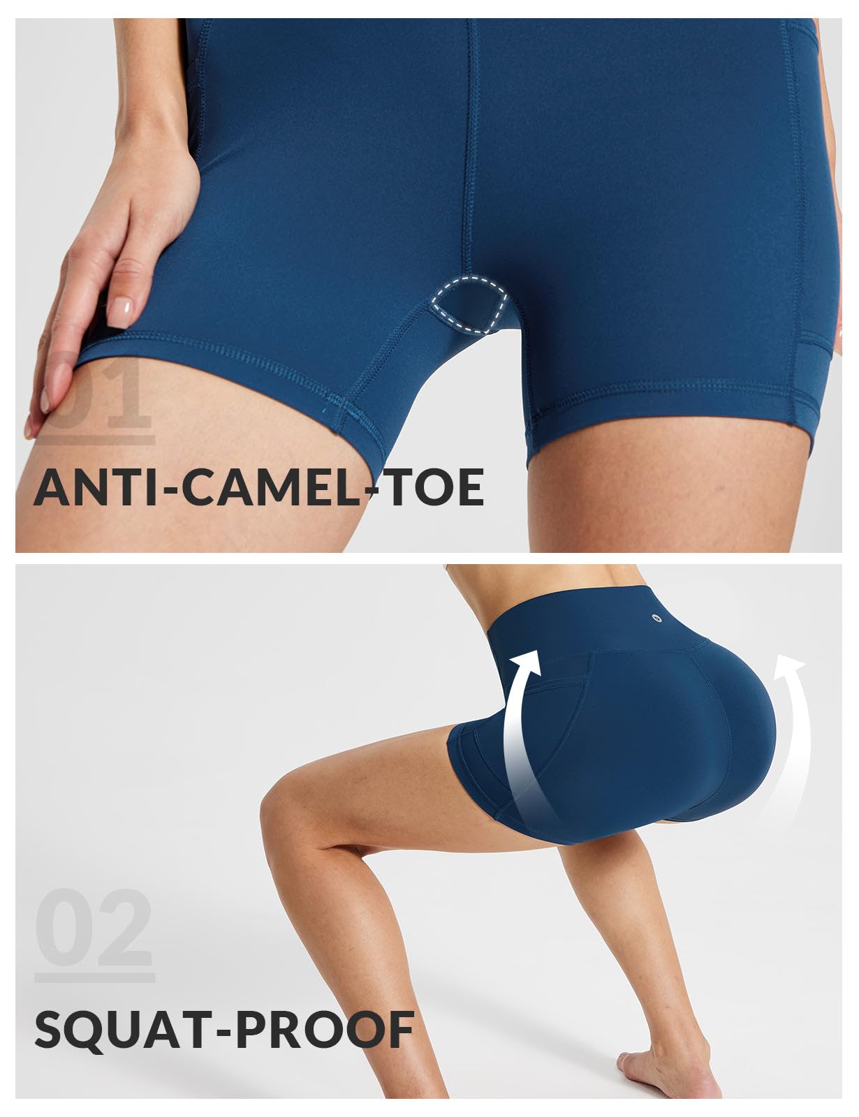 baleaf Womens Spandex Shorts 5" High Waisted Biker Workout Lycra Compression Shorts with Pockets Blue S