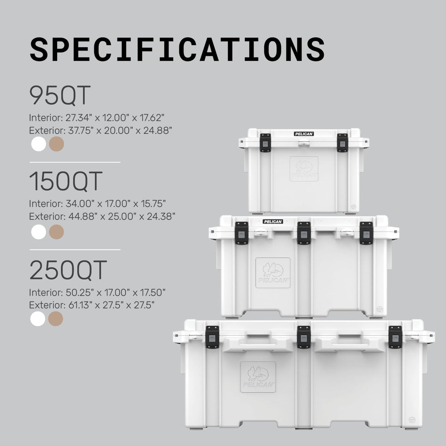 Pelican 95QT Elite Cooler | 72 Can Capacity with Ice | 10+ Day Ice Retention | Rubberized Grip Handles | Guaranteed for Life