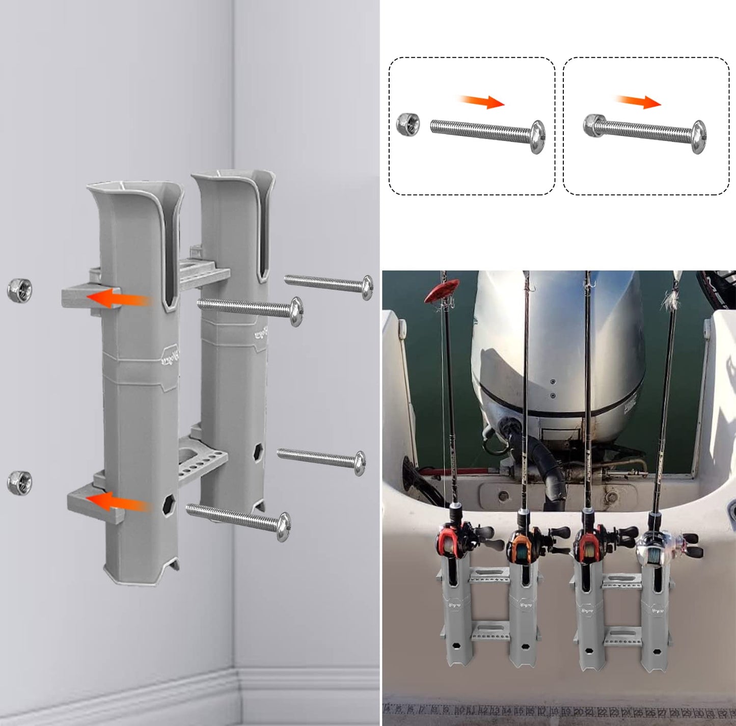 Hlogree Fishing Rod Holder for Boats,Kayak Crate,Cooler,Fishing Tube Rod Holder Bracket,Pole Tube 4 Rod Rack with Screws,Side-Mount Plastic Fishing Pole Rack Holder (Holds 4 Rods)