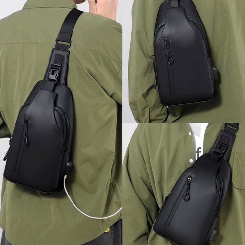 DAYELIVE Waterproof Sling Bag for Men Crossbody Bag Shoulder travel Backpack Sling with USB Charging Port Anti Theft Cross Body Bag Chest Daypack for Hiking Sports Running Women-Black