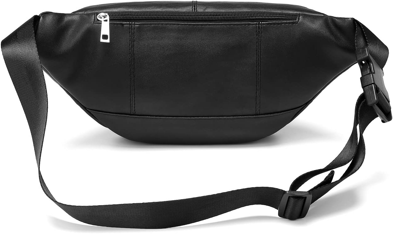 Genuine Leather Large 7 Pocket Waist Pack with Organizer, Card Slots (Black)