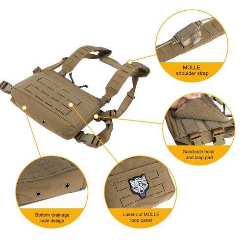 IDOGEAR Tactical Chest bag with Insert 5.56/7.62 Mag Pouch Recon Kit Kangaroo Chest bag Utility Laser-cut MOLLE Hook-and-Loop Accessory Bag Admin Pouch for Military Airsoft(Coyote Brown)