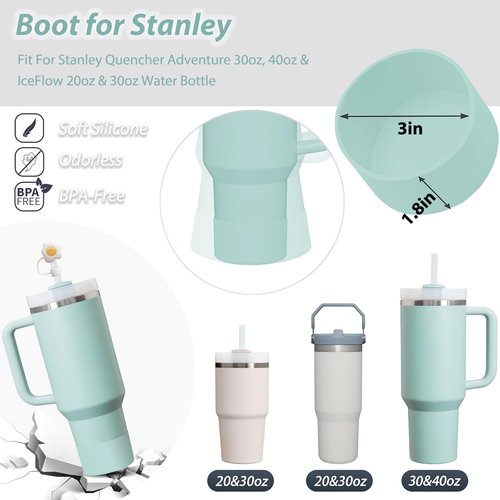 Cup Accessories Set Includes 6Pcs Silicone Spill Proof Stopper, 2Pcs Straw Cover Cap for 9-10 mm Straw, 1Pcs Silicone Boot Compatible with Stanley Cup 40oz&30oz Tumbler(Seafoam)