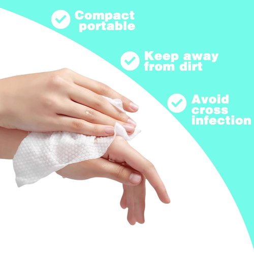 Compressed Towels Travel Size | Hypoallergenic Cotton Wet Wipes for Sensitive Skin | Unscented Face & Body Cleansing Cloths for Adults & Baby | Portable Gym Camping Makeup (White-150, M)