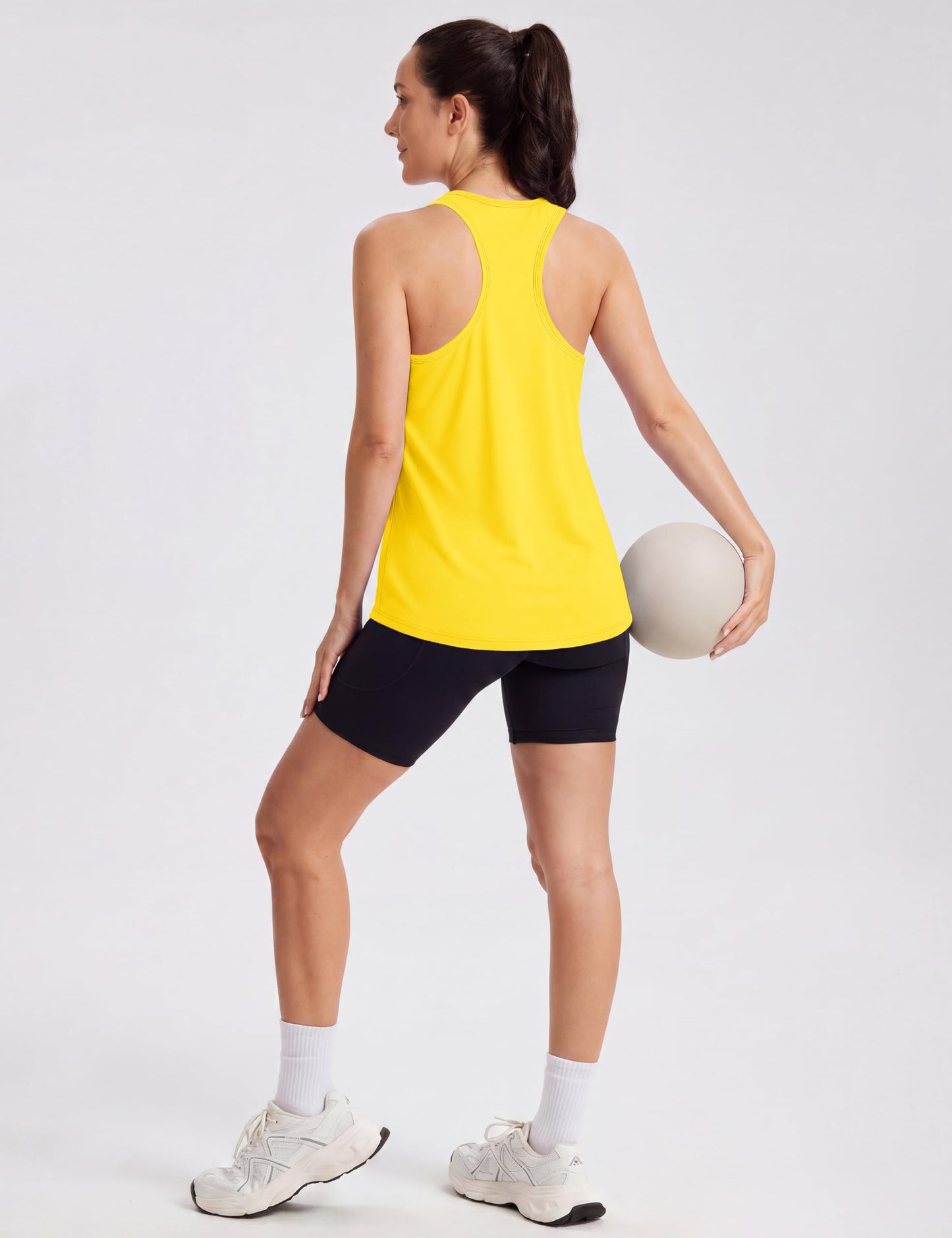 MAGCOMSEN Yellow Tank Tops for Women Athletic Muscle Workout Tank Sleeveless Tops Razor Back Gym Yoga Tanks Dry Fit L