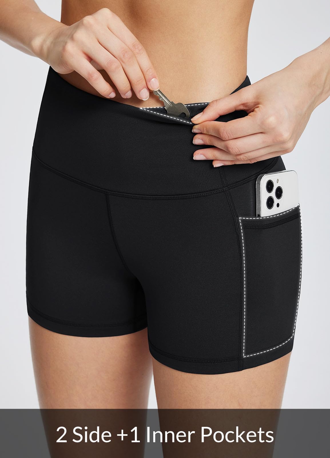 baleaf Biker Shorts Women Yoga Gym Workout Spandex Running Volleyball Tummy Control Compression with Pockets 8" 2-Pack Black/Charcoal L