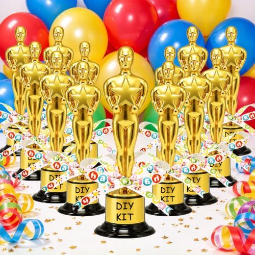 30 Pack Mini Award Trophies with Stickers Ribbons & Marker for Classroom & Party Recognition