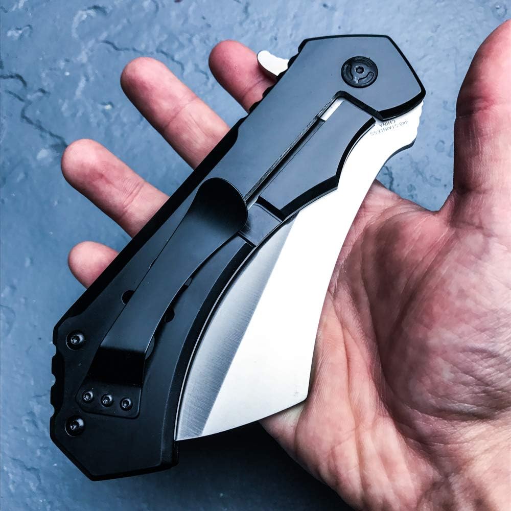 S-TEC 12-inch Rugged Chef Field Tactical Folding Cleaver (Matte Black)