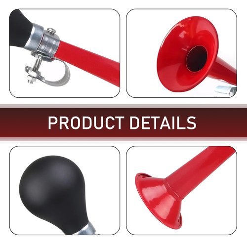 icykale 1 PC Bicycle PVC + Alloy Front/Mid-Pipe/Tail Air Horn with Squeeze Ball, 7.87" x 1.96" x 2.16" Safety Warning Mountain Bike Bell Bicycle Auxiliary Travel Horn Equipment (Red & Black)