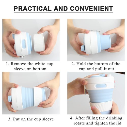 UNNESTAR Silicone Coffee Mug Collapsible Cups for Camping Folding Travel with Straw Reusable Portable Drinking Cups Outdoor Hiking 450ml (Black-450ml, 1)