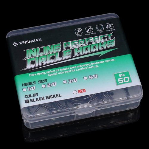 XFISHMAN-Inline-Circle-Hooks-Saltwater-Freshwater-for-Catfish-Tuna-Bass-Octopus-Hooks-Big-Hook-Fishing 50 Pack (Black, 2/0 50-Pack)