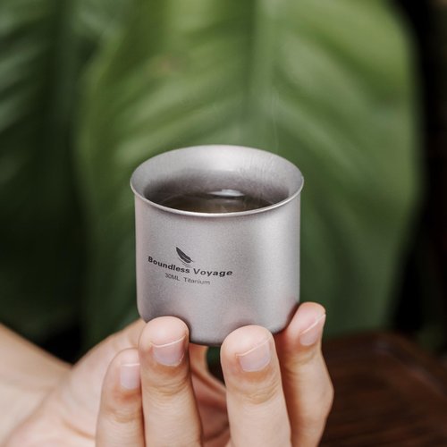 Boundless Voyage Titanium Teacup Double-Layer Tea Maker Outdoor Teapot Camping Mug Set Leightweight Drinking Cup for Backpacking Picnic Travel (Ti3148D-3cups)