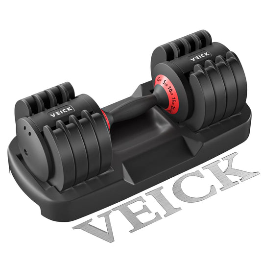 VEICK 25 lbs Adjustable Dumbbell, Fast Adjust Weight with Anti-Slip Turning Handle for Men Women, Exercise Equipment with Tray for Home Gym Full Body Workout Fitness