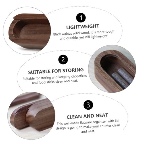 SHOWERORO Solid Wood Chopsticks Box With Case - Travel Silverware Holder for Camping, Outdoor, Student Use - Black Walnut Fork Included
