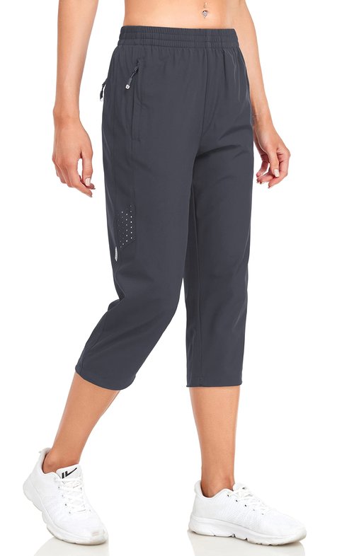 GymBrave Women's Capri Pants Quick Dry Lightweight Hiking Capris Pants Outdoor Casual with Zipper Pockets Gray S