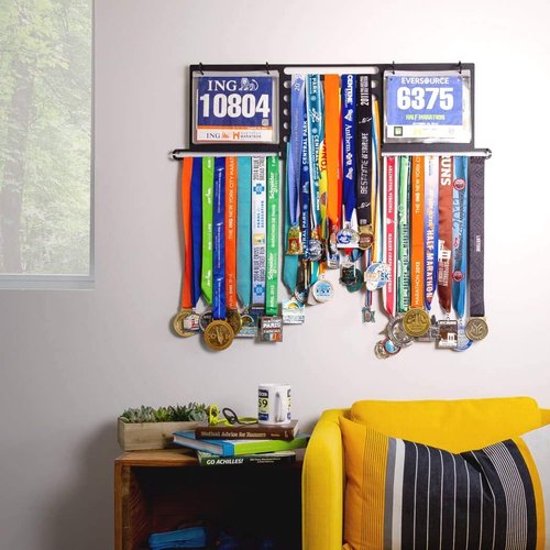 Gone For a Run Deluxe BibFOLIO+ Race Bib & Medal Display | Wall Mounted Medal Hanger | Display Over 100 Medals & 200 Race Bibs
