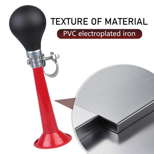 icykale 1 PC Bicycle PVC + Alloy Front/Mid-Pipe/Tail Air Horn with Squeeze Ball, 7.87" x 1.96" x 2.16" Safety Warning Mountain Bike Bell Bicycle Auxiliary Travel Horn Equipment (Red & Black)