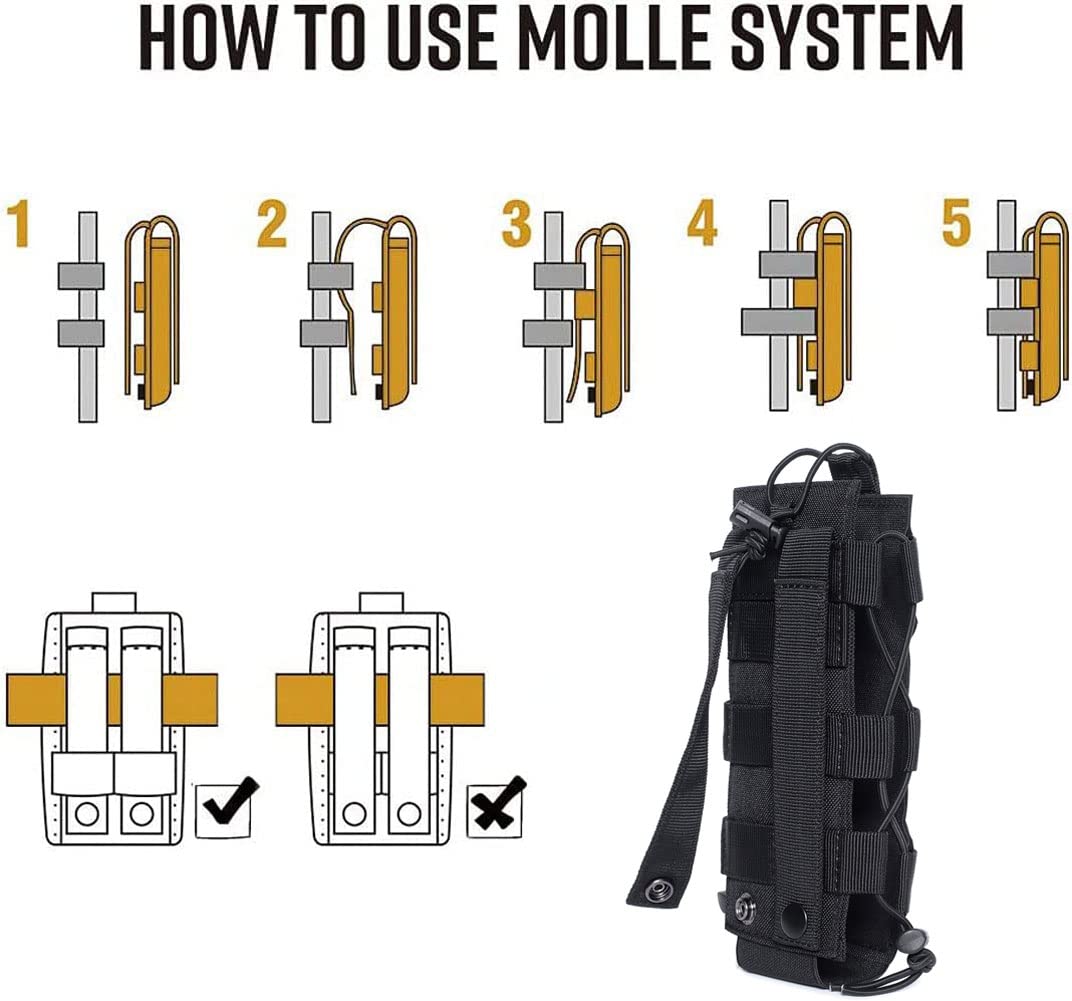 Tactical Molle Water Bottle Pouch, Adjustable Black Laser Cut Water Bottle Carrier Storage Bag for Backpack Belt, MOLLE Water Bottle Pouch Carrier, Tactical Water Bottle Holster