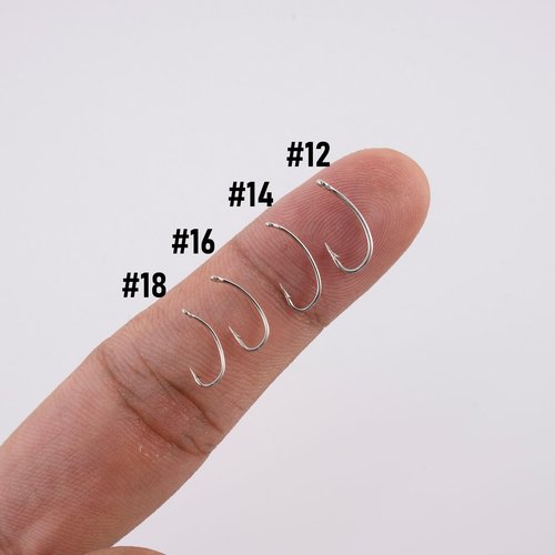 Dr.Fish 100 Pack Nyphm Fly Hooks Curved Shank Fly Tying Fishing Hook Short Shank Tying Flies Emergers Shrimp Nymph Caddis Pupa Freshwater Silver #16