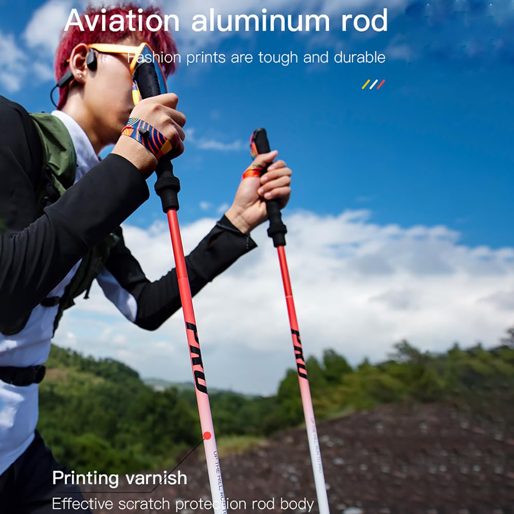 AONIJIE 2pcs New Folding Durable Trekking Pole, Lightweight Quick-Lock 7075 Aluminum Alloy Walking Pole for Cross-Country, (Yellow red,110cm)