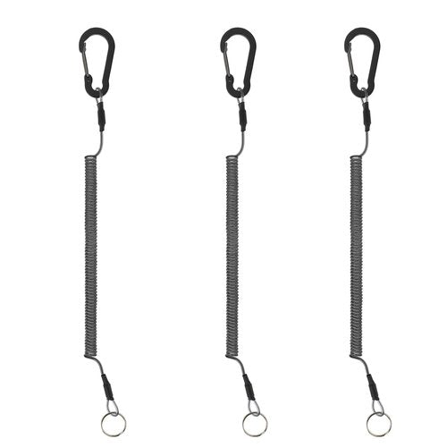 Sliverdew Retractable Safety Coiled Lanyard, 3-Pack Heavy Duty Steel Wire Coiled Key Lanyard with Aluminium Alloy Clip and Key Rings - Kayak Fishing & Boating