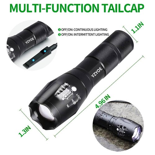 Rechargeable Red Light Tactical Flashlight，500 Yard Red Light Zoomable Flashlight Observation Lights with Pressure Switch Universal Picatinny Rail Mount kit.