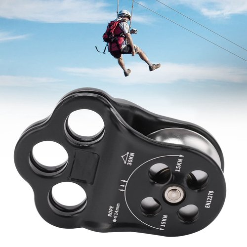 SUNGOOYUE 3 Hole Side Plate Pulley, Triple Hanging Points 30KN Aviation Aluminum Alloy Dual Bearing Hitch Climber Pulley for Climbing Rescue Aerial Work