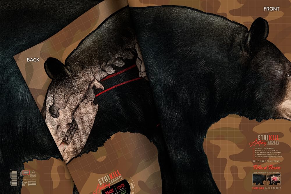 Animal Targets Featuring Deer - Hog - Turkey - Elk - Black Bear. 2-Sided Full Size Paper Range Targets for Archery & Rifle Hunters - Realistic Anatomy Illustrations by EthiKill (5 Pack)…