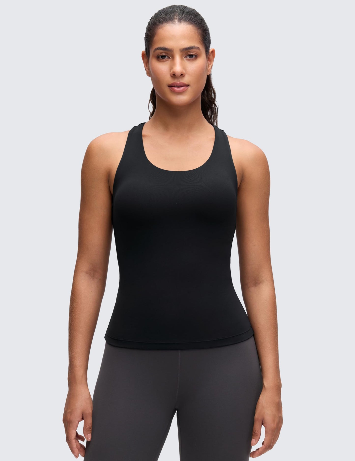 CRZ YOGA Butterluxe Workout Racerback Tank Tops for Women - Padded Athletic Spandex Yoga Shirts with Built in Bra Black Medium
