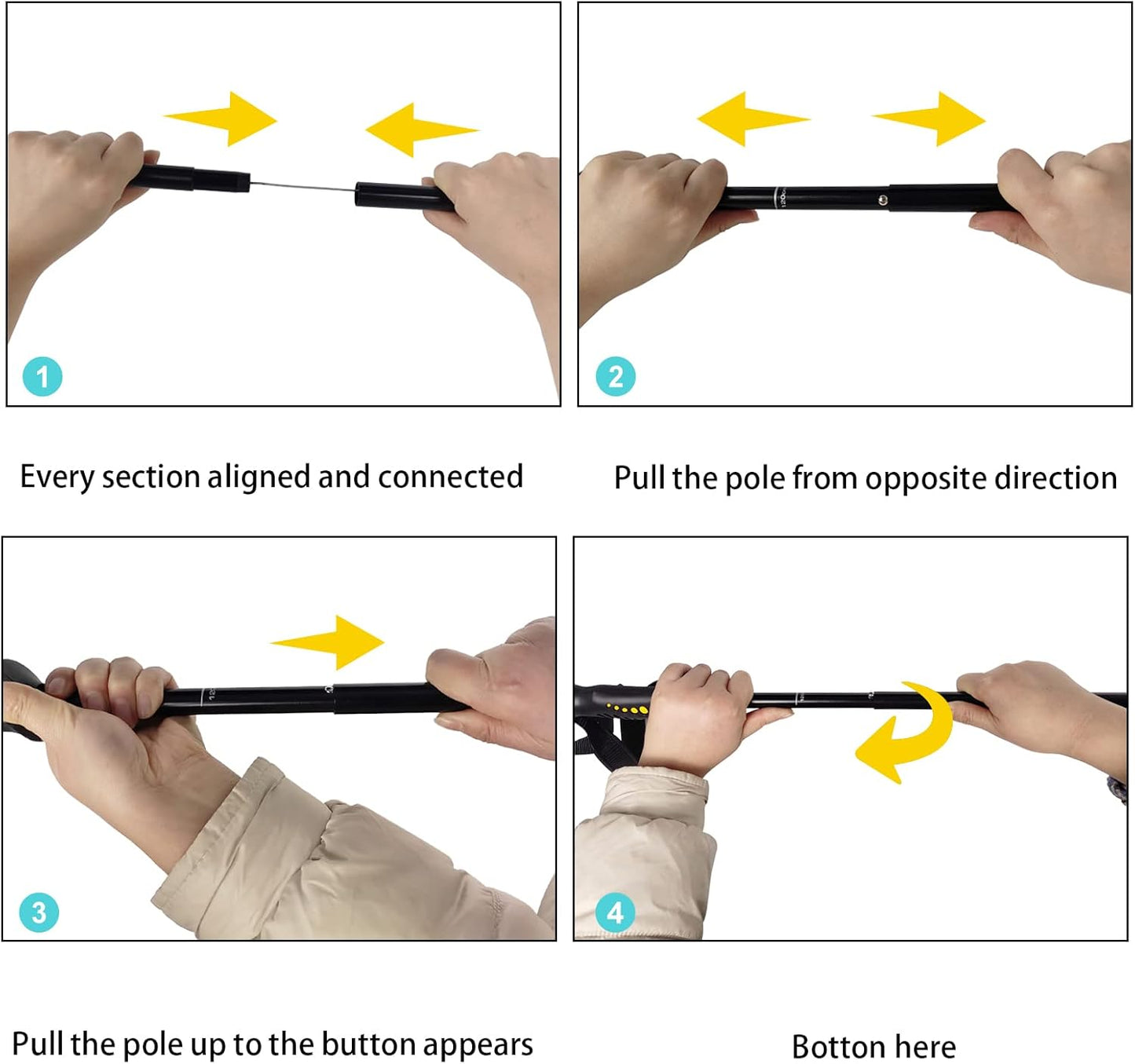 Aventik Fold-able Wading Staff Water Depth Safety Warning Sign Coated Stainless Steel Core T7075 Aluminum Body Corrosion Resistance